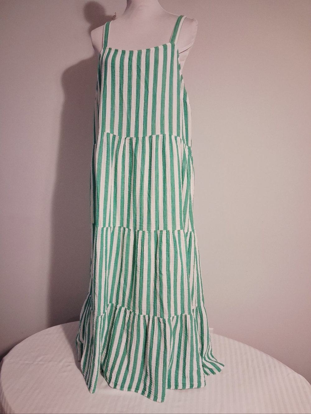Green and White Striped Maxi Sundress Size XXL
